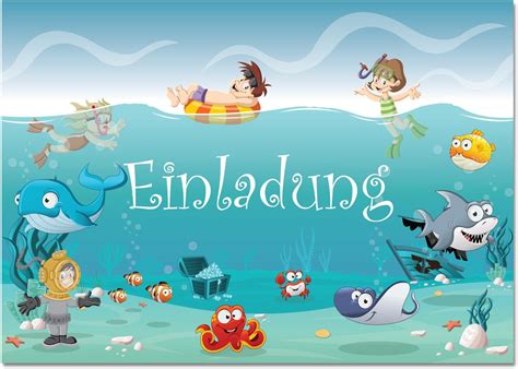12 Einladungskarten Im Set Zum Geburtstag Kindergeburtstag Mit Motiv Ozean Unterwasserwelt