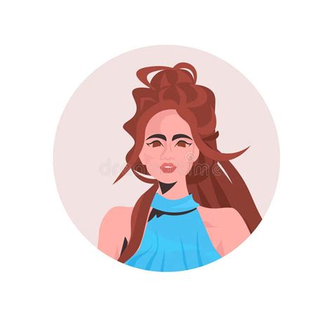Brown Hair Young Woman Profile Avatar Beautiful Girl Face Female Cartoon Character Portrait