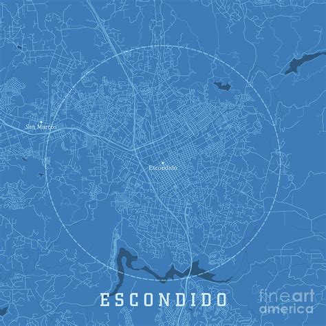 Escondido Ca City Vector Road Map Blue Text Digital Art By Frank Ramspott
