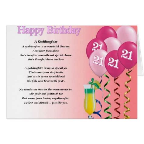 21st Birthday Goddaughter Poem Greeting Card