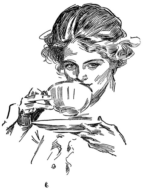 Lady Drinking Tea ~ Free Vintage Clip Art Old Design Shop Blog Clip