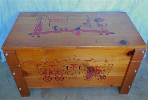 Vintage Wood Toy Box Circus Clowns 32x18x16 Wood Toy Box Wood