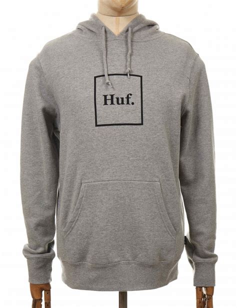Huf Box Logo Hooded Sweatshirt Grey Heather Clothing From Fat