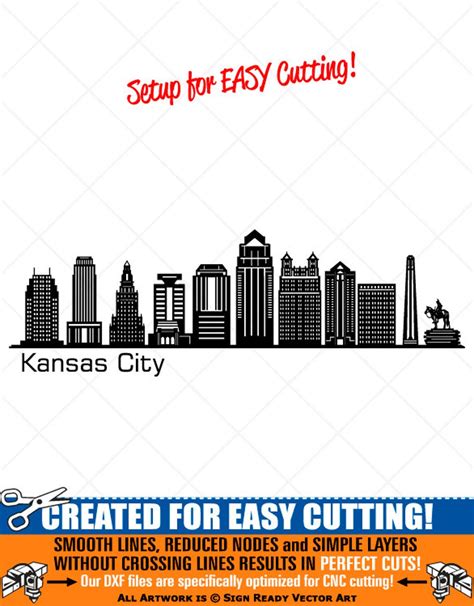 Kansas City Skyline Clipart Vector Clip Art Graphics Digital Download