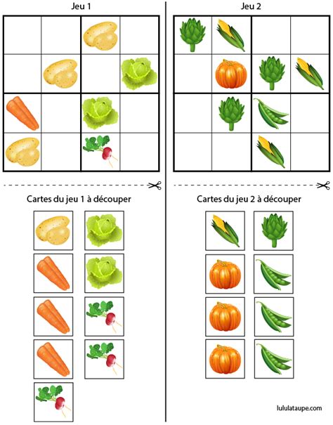 Imprimer gratuitement des grilles de sudoku 9x9, de 4 à 6 par page et selon 5 niveaux : Sudoku à imprimer, les légumes - Lulu la taupe, jeux ...