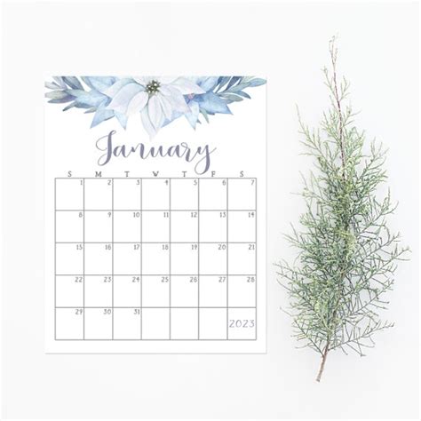 January 2023 Calendar Printable Instant Download Floral Etsy