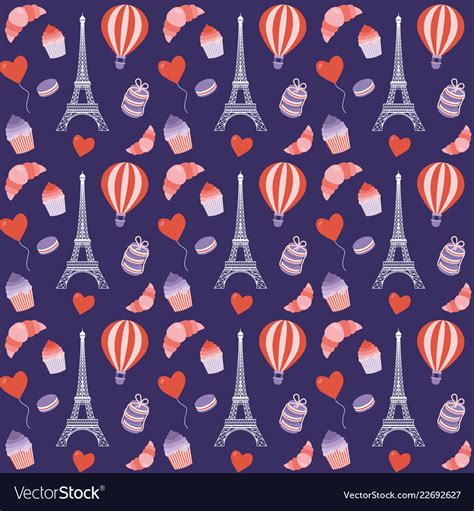 Paris Seamless Pattern With Eiffel Tower Vector Image