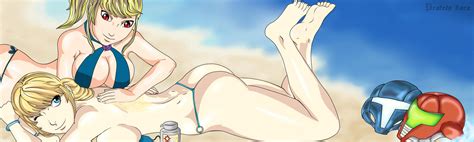Rule 34 2girls Beach Bikini Dark Samus Female Female Only Human Metroid Multiple Females