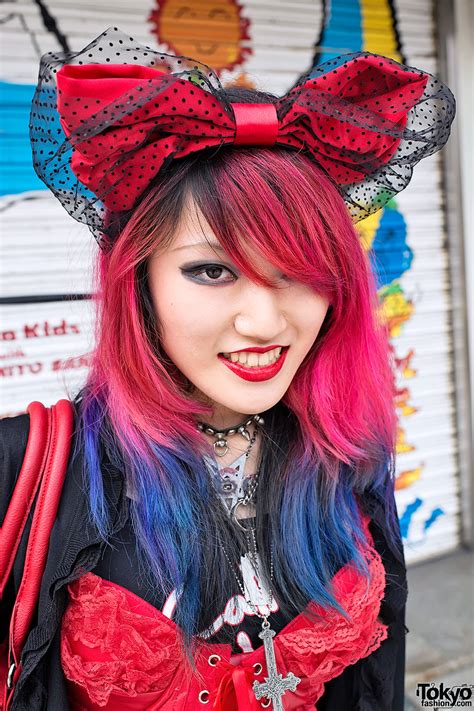 I love that it's just the tips. Lisa's Pink & Blue Hair, Bustier & Demonia Boots in Harajuku