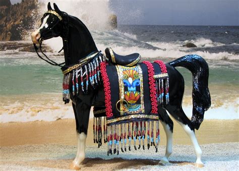 Stunning Photo Of A Shiny Black Arabian In Native Attire Beadwork