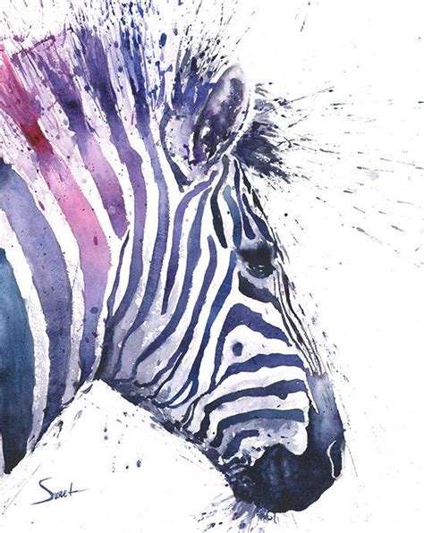 Purple Spirit Zebra Watercolor Portrait Painting Art Print By Etsy