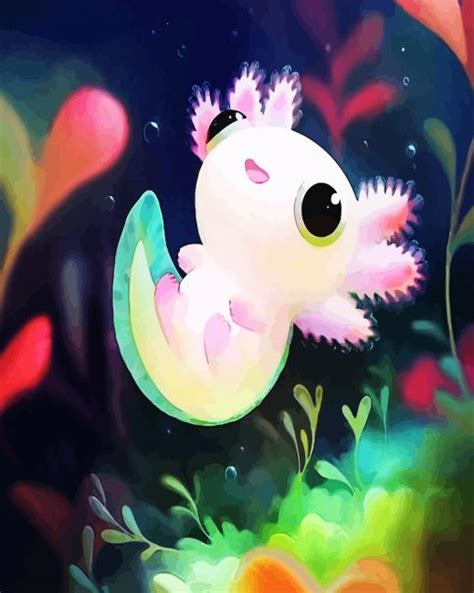 Cute Axolotl Art Paint By Number Pbn Canvas Paint By Numbers