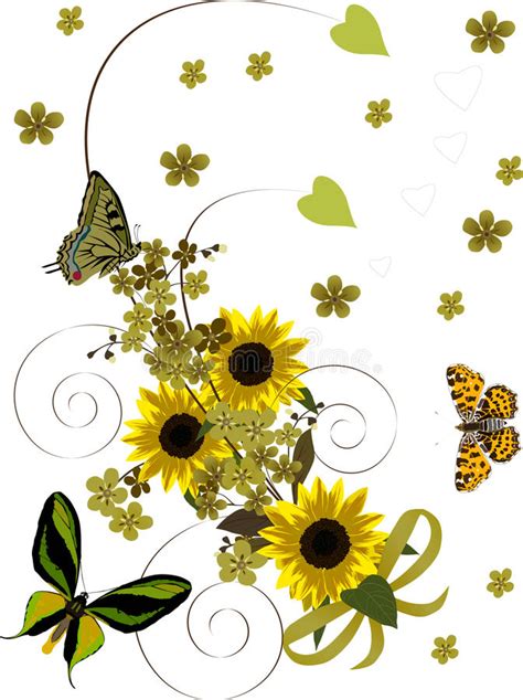 Pattern With Yellow Sunflowers And Butterflies Stock Vector