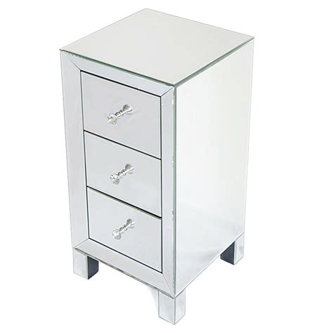 Mirrored Glass Bedside Table Cabinet Drawers And Handles