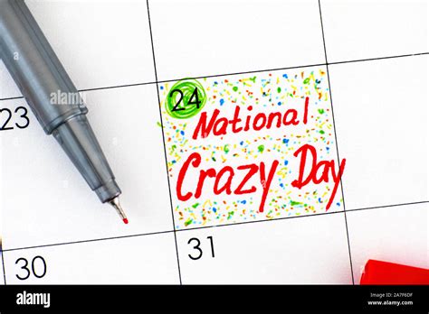 Reminder National Crazy Day In Calendar With Red Pen October 24 Stock