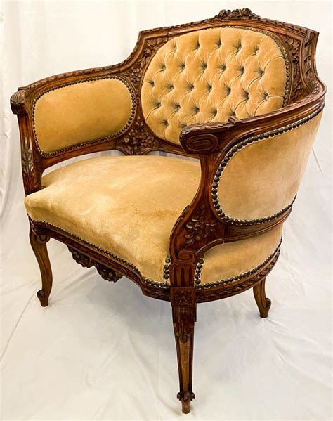 Antique French Carved Walnut Bergère Chair Circa 1870s For Sale At