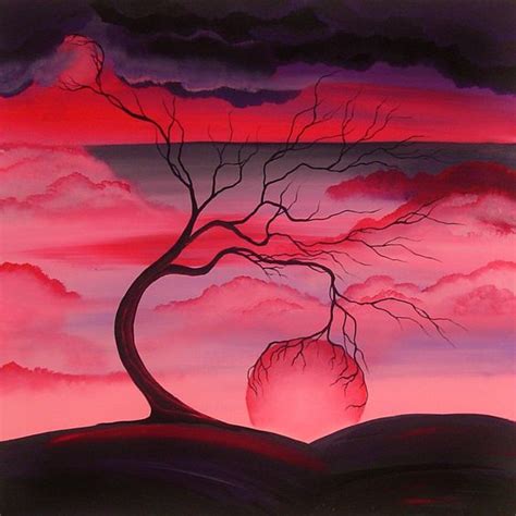 Original Landscape Abstract Tree Painting Angiec Surreal