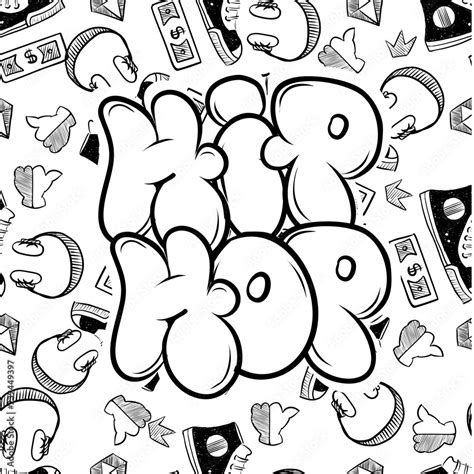Hip Hop Music Party Illustration In Graffiti Style Lettering Logo