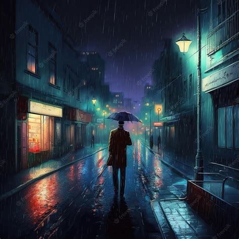 Premium Photo A Man In A Lonely Street In A Rainy Night