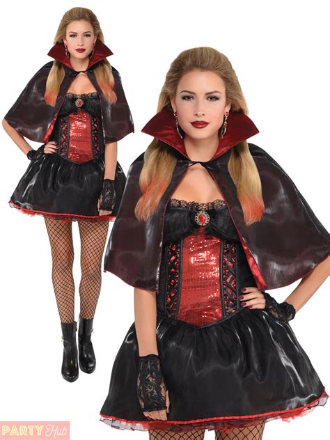 Ladies Dark Vampire Costume Womens Sexy Gothic Vamp Halloween Fancy