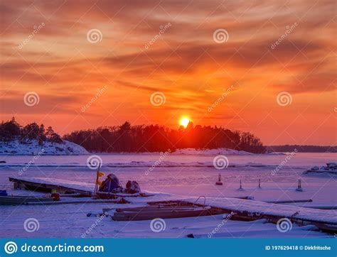 Pictures Of A Sunset On The Frozen Baltic Sea Near The Finnish Town Of