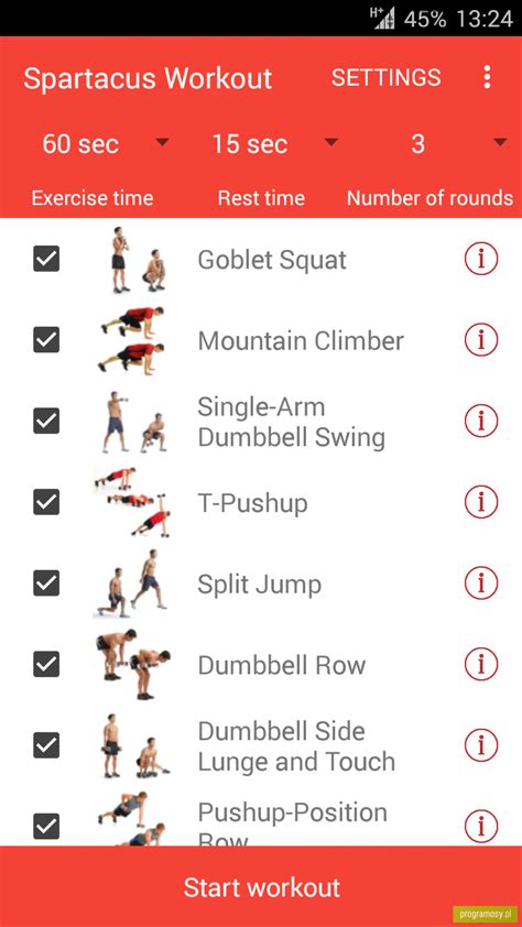 Spartacus workout sheet exercises circuit 1 reps 1 2. Galeria zdjęć | Zrzuty ekranu | Screenshoty - Spartacus Workout