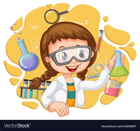 Scientist Girl Cartoon Character With Laboratory Vector Image