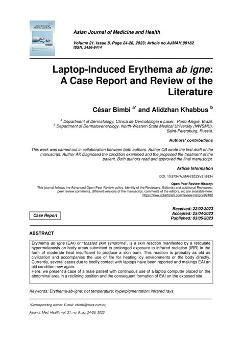Pdf Laptop Induced Erythema Ab Igne A Case Report And Review Of The