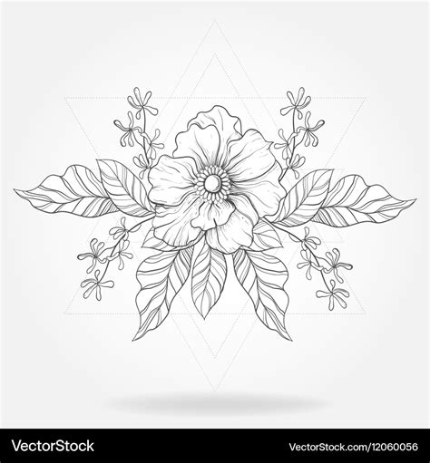 Freehand Boho Tattoo Blackwork Flower In Hipster Vector Image