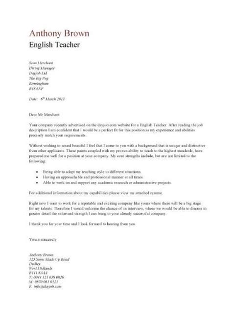 When writing a cover letter, be sure to reference the requirements i believe that my experience and passion for teaching would be the ideal fit for the philosophy and resources offered by your institution, and i am. Cover Letter Anschreiben Englisch Muster