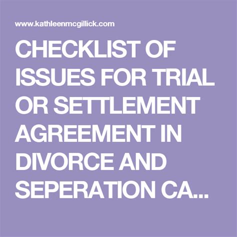 Checklist Of Issues For Trial Or Settlement Agreement In Divorce And
