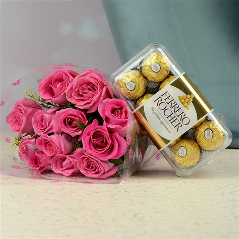 Pink Rose Bouquet With Ferrero Rocher Ts For Him