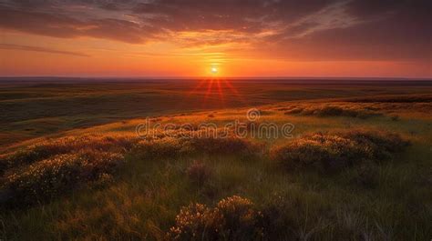 Sunset On The Horizon Over A Vast Landscape Grasslands National Park