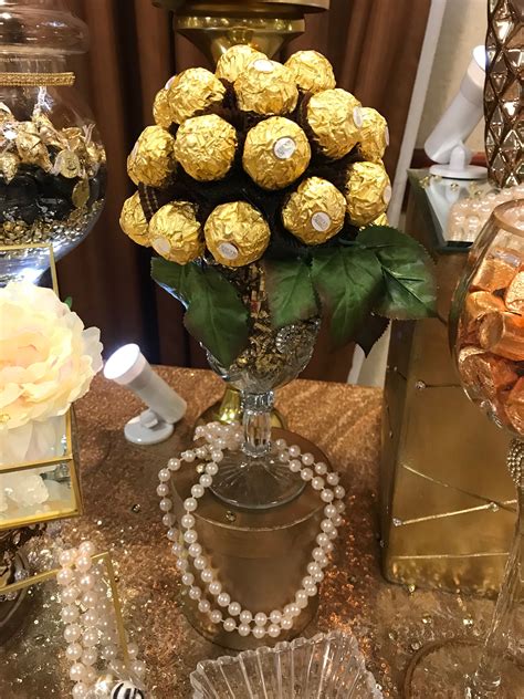 Elegant Black and Gold Dessert Table. Ferrero Rocher Topiary. | Gold