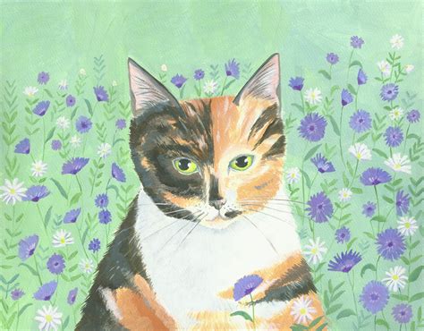 Calico Cat Acrylic Painting By Mary Stubberfield
