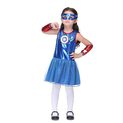 Captain America Girl Version Suits Kids Superhero Avengers Cosplay
