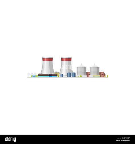 Nuclear Power Plant Or Thermal Energy Station Vector Building Flat