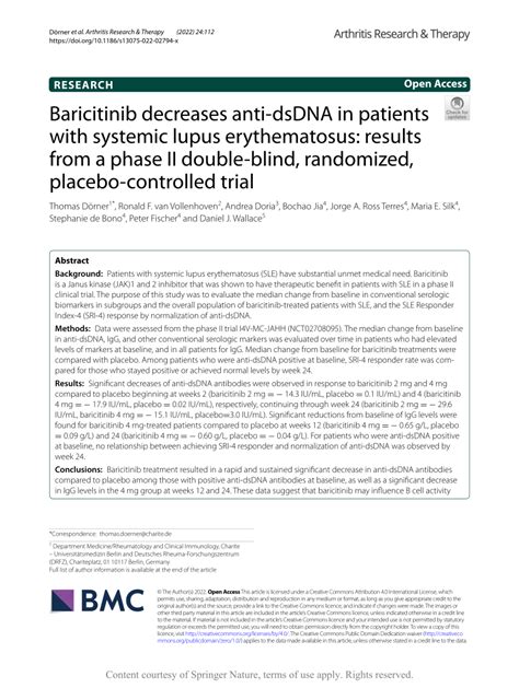 PDF Baricitinib Decreases Anti DsDNA In Patients With Systemic Lupus