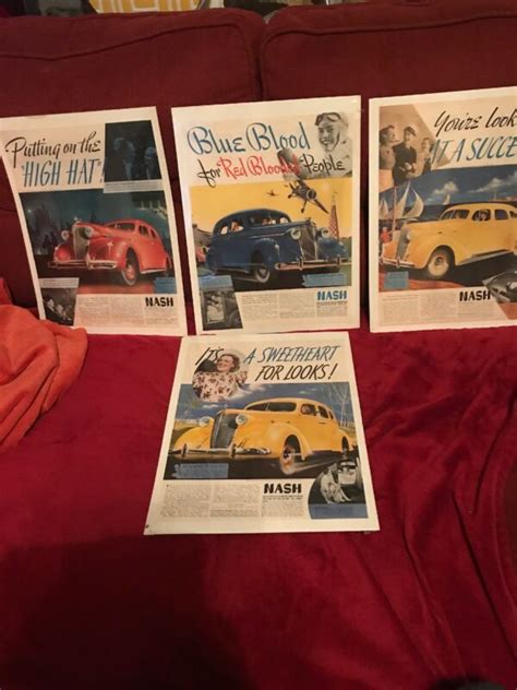 4 1939 Big Original Vintage Nash Sedan Car Automobile Art Print Ads