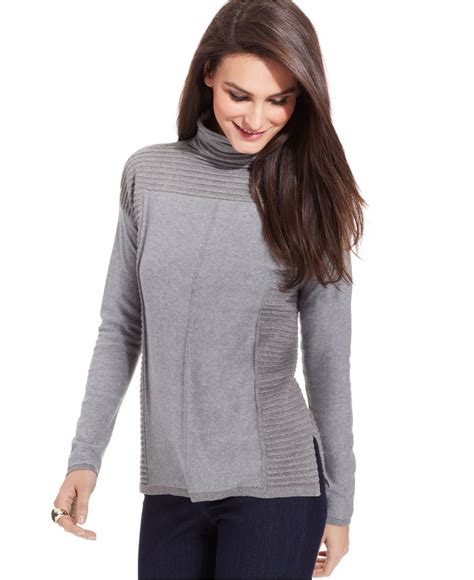 Lyst Dkny Long Sleeve Metallic Knit Turtleneck Sweater In Gray