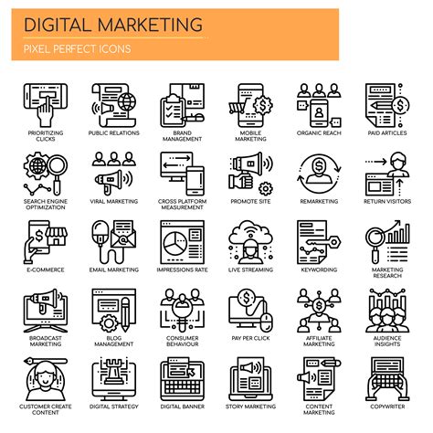Set Of Black And White Thin Line Digital Marketing Icons 667958 Vector