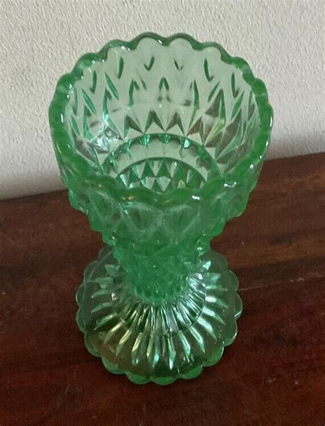 Gorgeous Henry Greener Victorian Uraniumvaseline Pressed Glass Vase Ebay