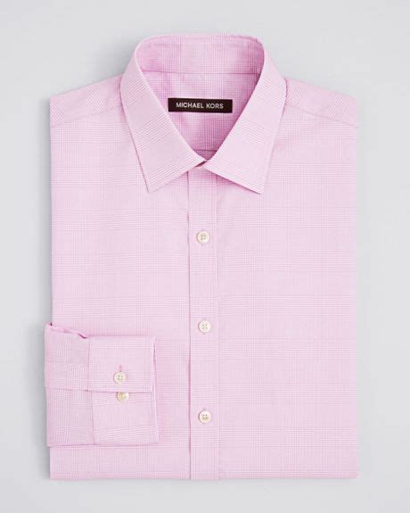 Michael Kors Glen Plaid Dress Shirt Regular Fit In Pink For Men Rose
