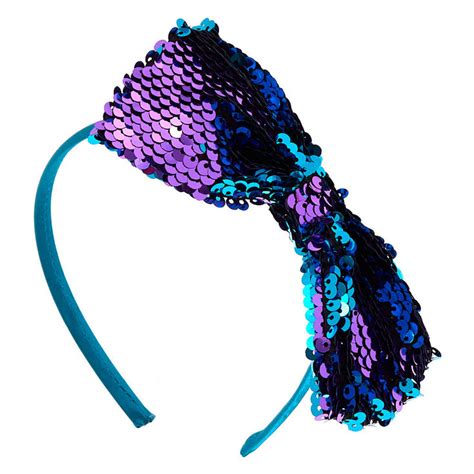 Reversible Sequin Bow Mermaid Headband Teal Claires Us