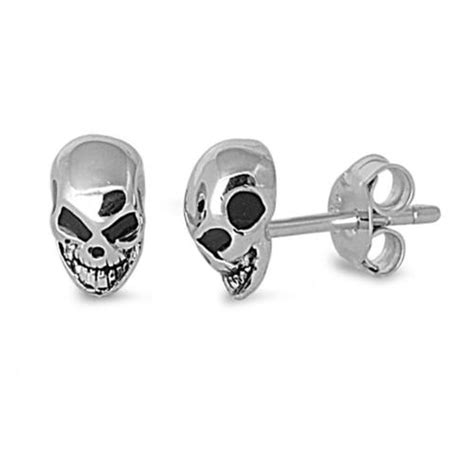 Skull Stud Earrings Sterling Silver