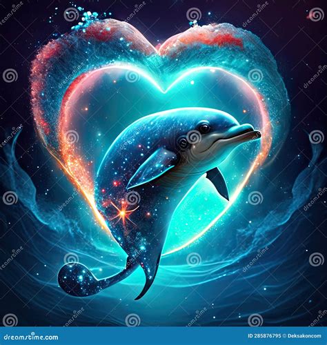 Dolphin Hugging Heart Dolphin In The Form Of A Heart On An Abstract