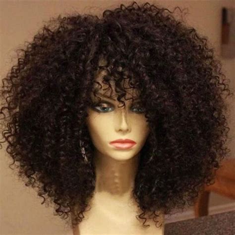 Short Side Fringe Fluffy Afro Curly Synthetic Wig Colors Wish In Front Lace Wigs