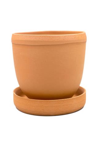 Empty Clay Flower Pot And Stand Isolated On White Background Stock