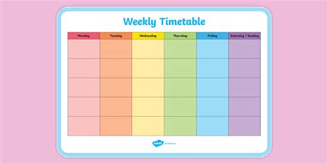 Weekly Timetable Template Teaching Resources