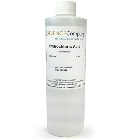 Hydrochloric acid is corrosive to the eyes, skin, and mucous membranes. Hydrochloric Acid, 10% solution, 500ml for sale. Buy from ...